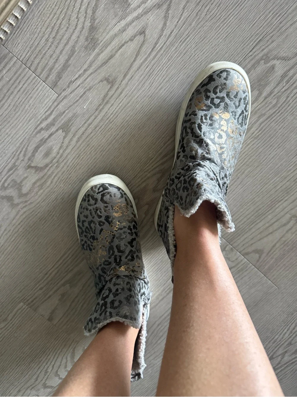Leopard Print High-Top Slip-On Sneakers in Sage and Gold